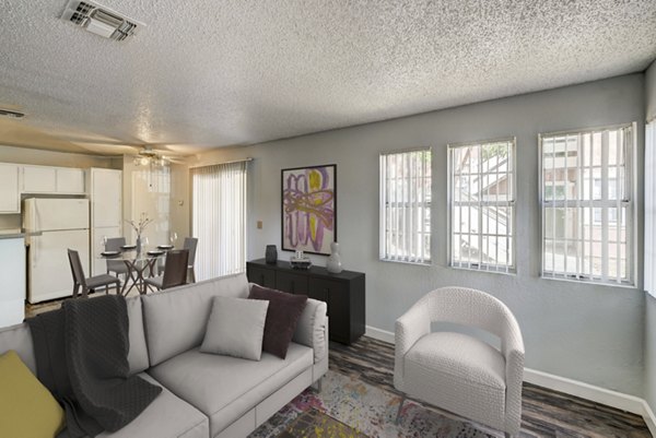 Modern living room with stylish decor at Sundance Apartments