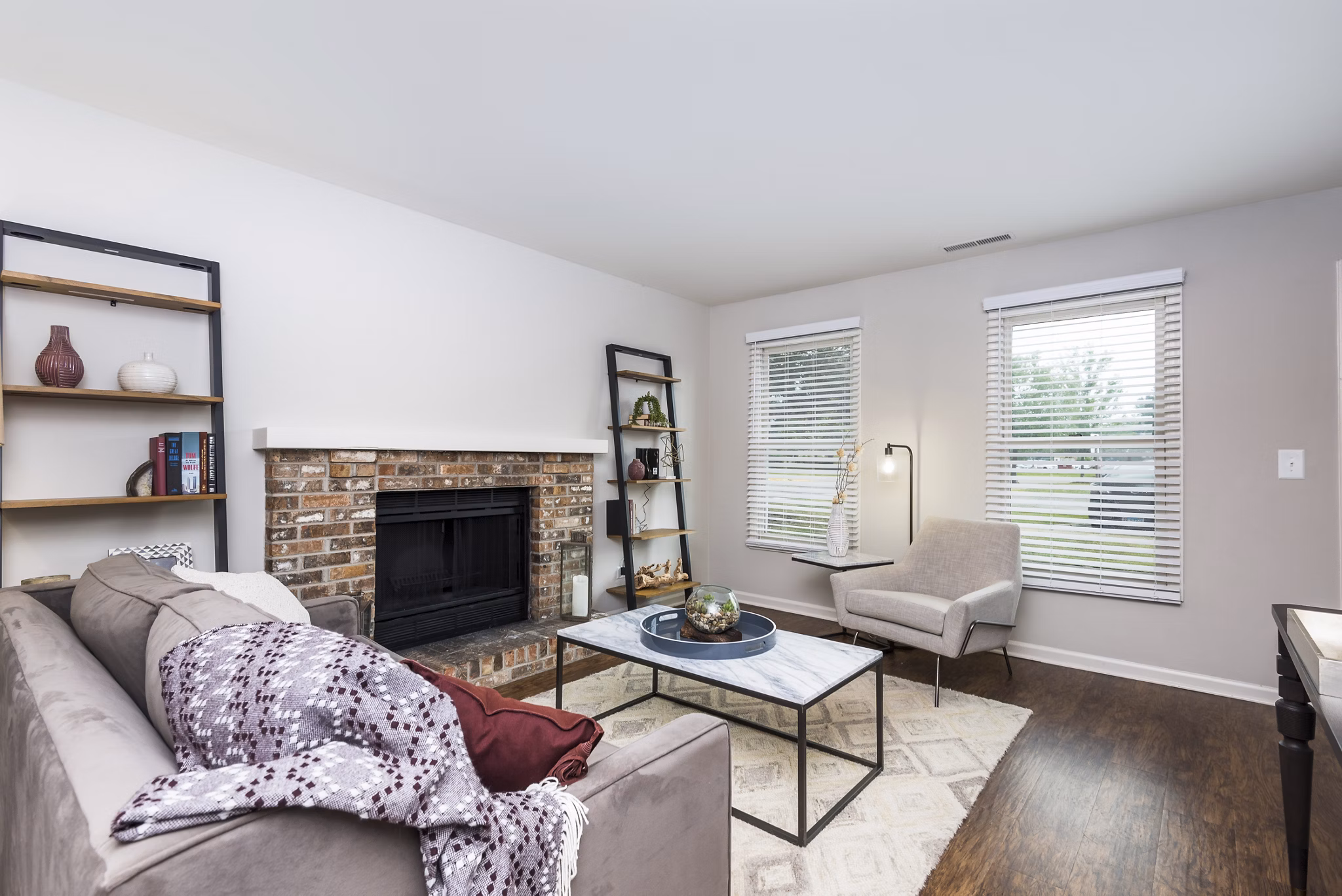 Spacious living room with modern furnishings at Haven on Long Grove Apartments