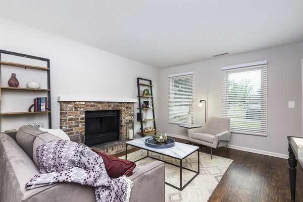 Spacious living room with modern furnishings at Haven on Long Grove Apartments