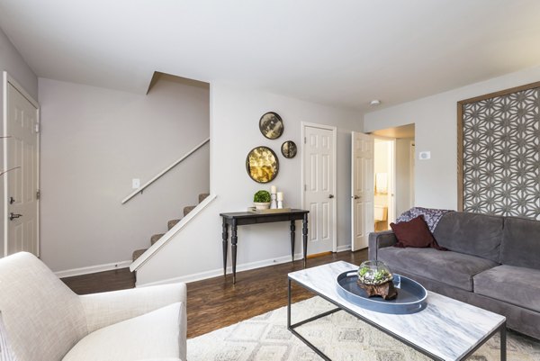 Modern living room with stylish decor at Haven on Long Grove Apartments