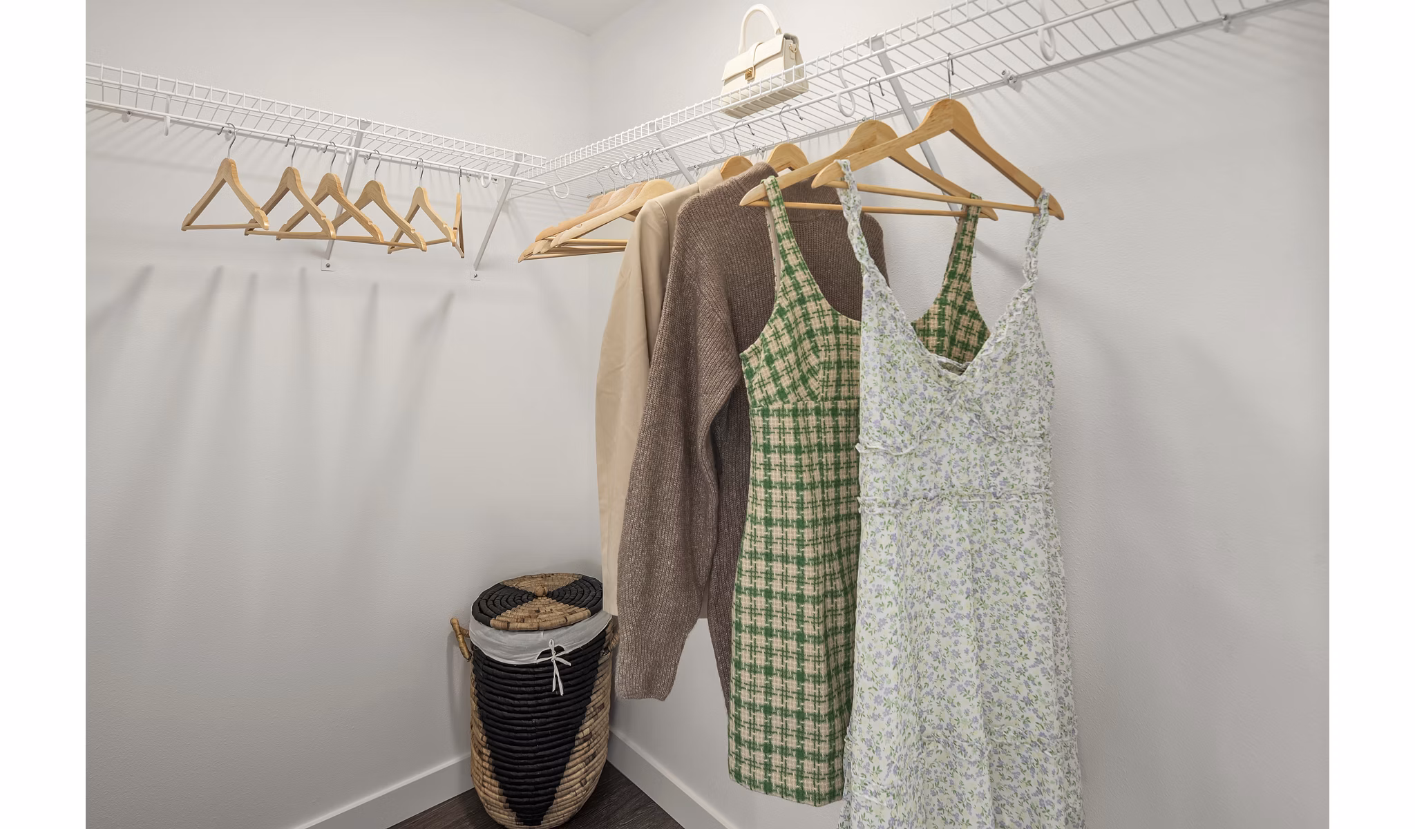 Walk-in closet with custom shelving in Prose Kent Station Apartments
