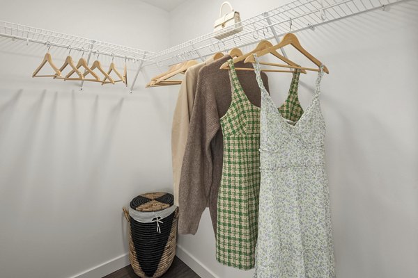 Walk-in closet with custom shelving in Prose Kent Station Apartments