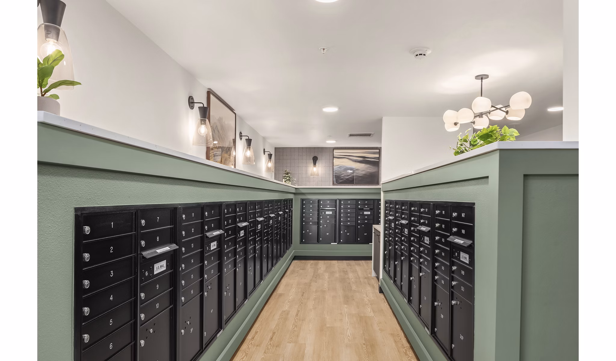 Mail room with individual lockers at Prose Kent Station Apartments for secure and convenient package delivery