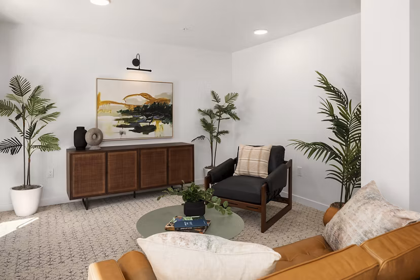 Spacious living room with modern decor at Prose Kent Station Apartments