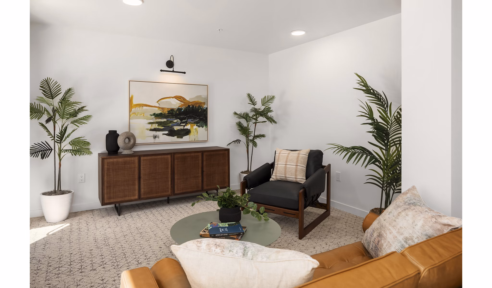Spacious living room with modern decor at Prose Kent Station Apartments