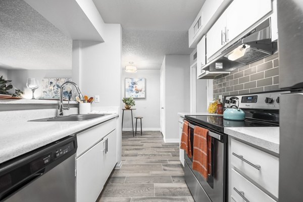 Sleek modern kitchen with stainless steel appliances at Sierra Pines Apartments