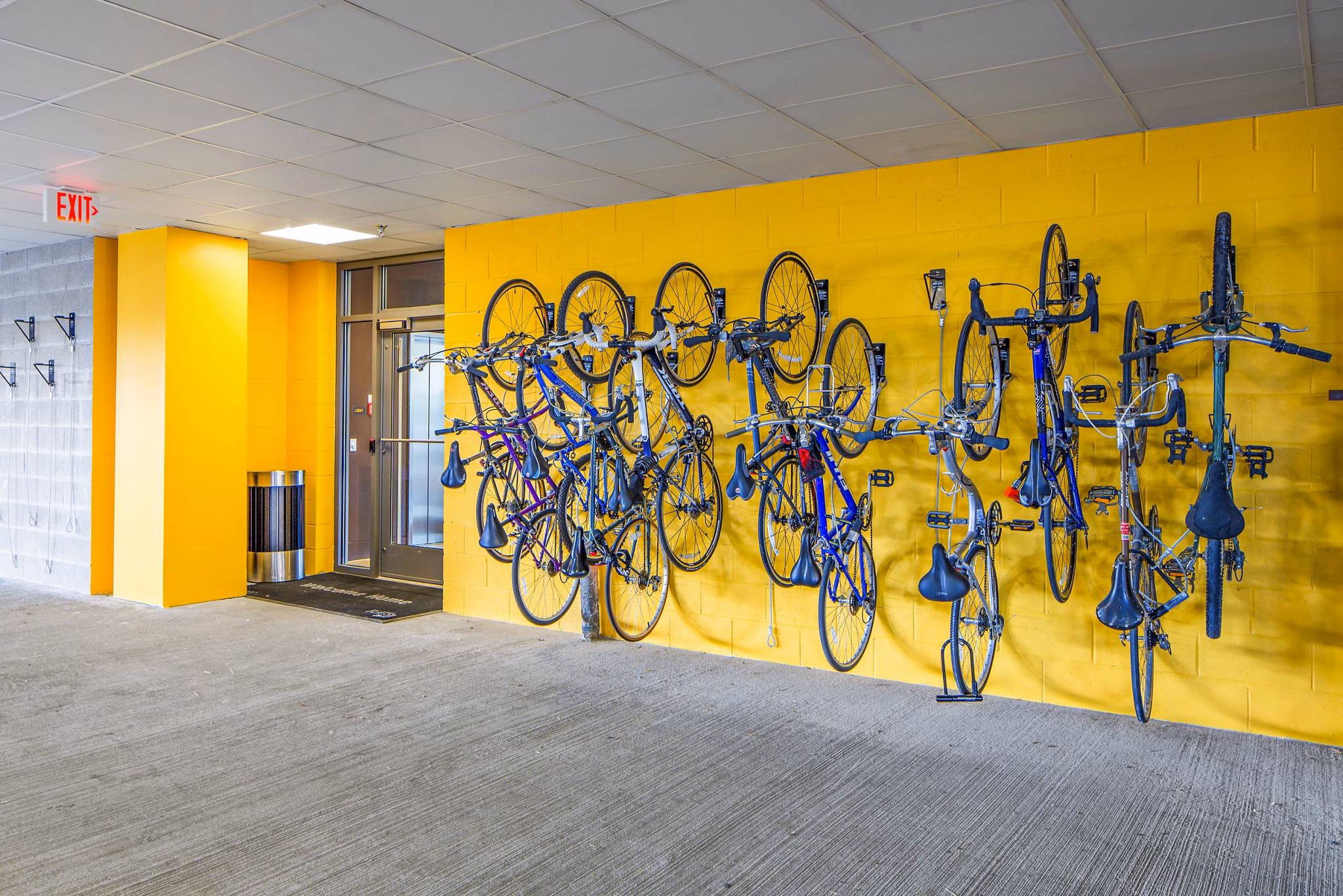 Secure bike storage facility at Flats on D Apartments, ideal for urban cyclists and residents seeking convenient amenities in a vibrant community