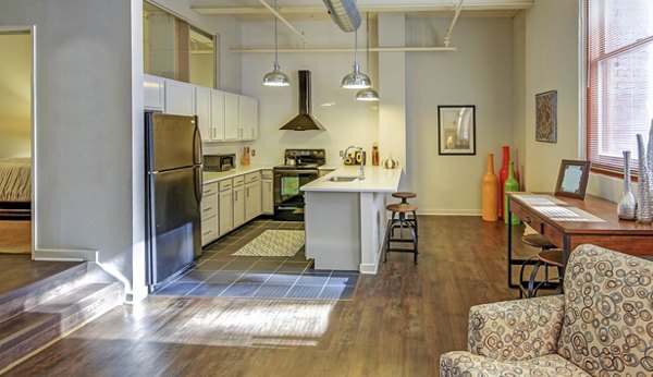 Spacious kitchen with stainless steel appliances in Heinz Lofts Apartments