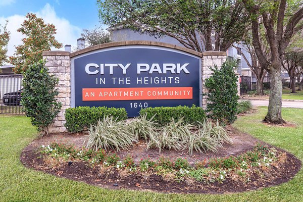 City Park signage at The Heights Apartments, a luxury community offering modern amenities and premier living experiences