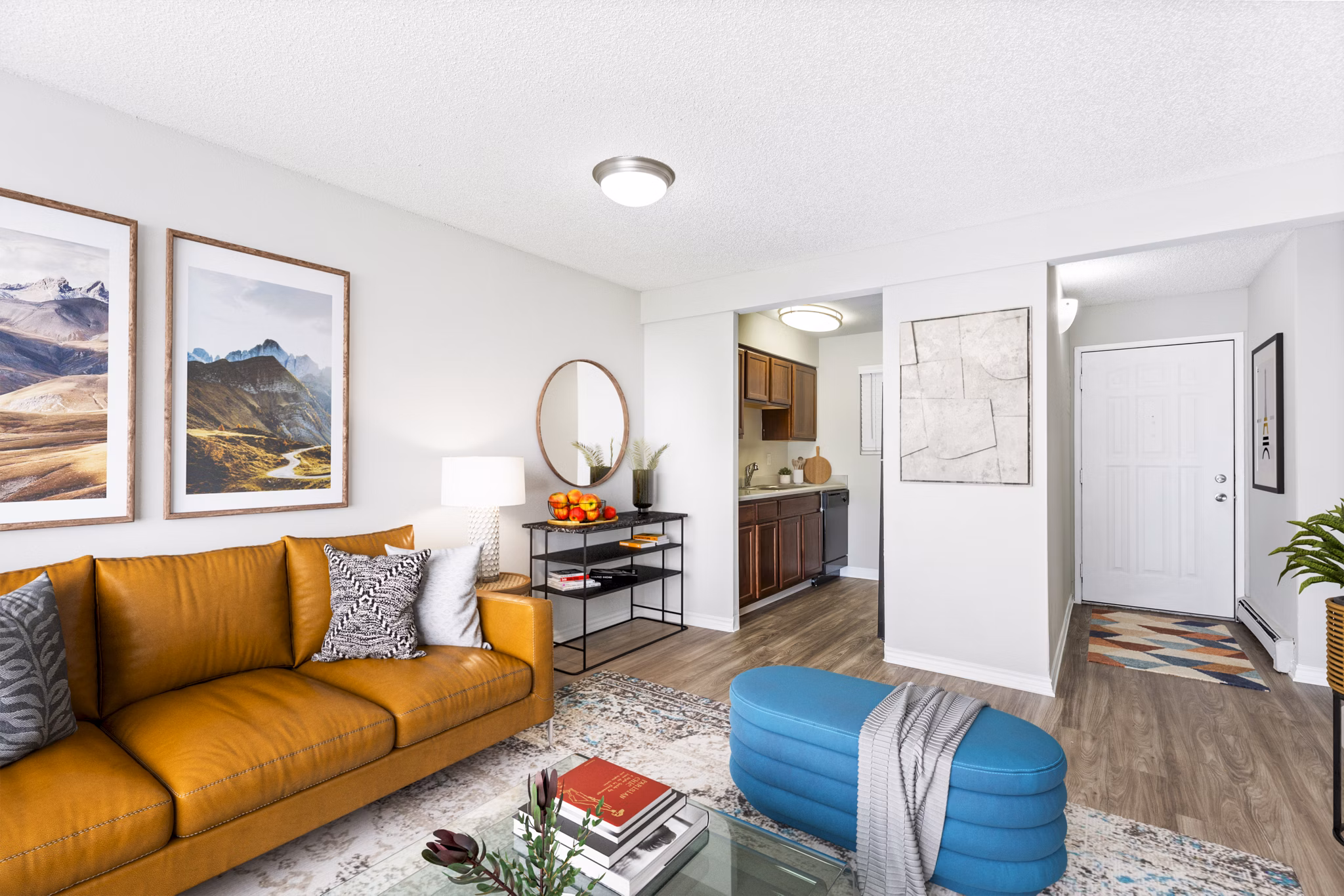 Spacious modern living room with stylish furnishings at Belmar Villas Apartments, offering luxury living