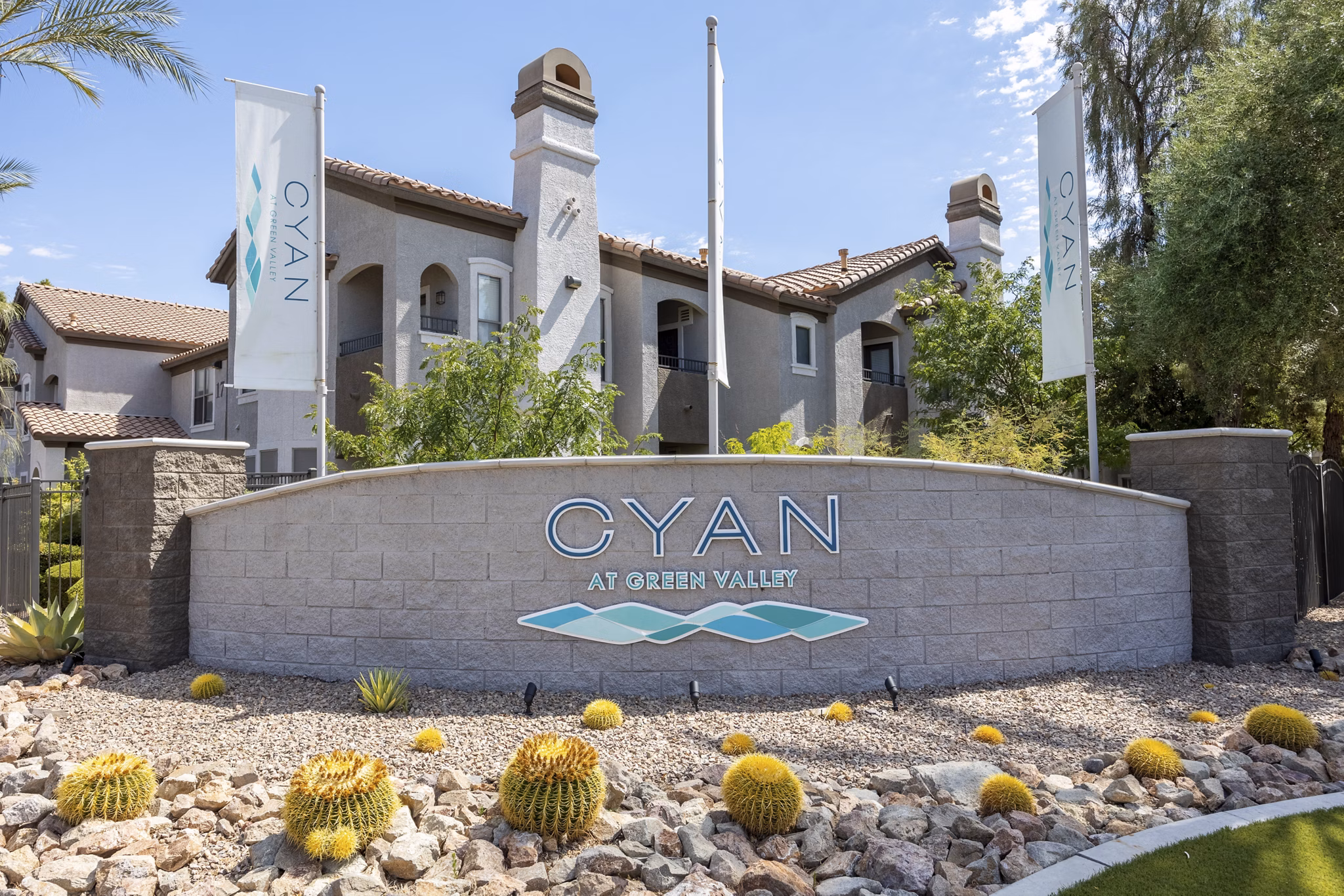 Cyan at Green Valley Apartments: Signage in luxury apartment complex in a vibrant community