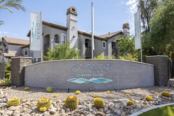 Cyan at Green Valley Apartments: Signage in luxury apartment complex in a vibrant community