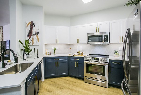 Modern kitchen with stainless steel appliances at The Presley, Whitney Ranch homes