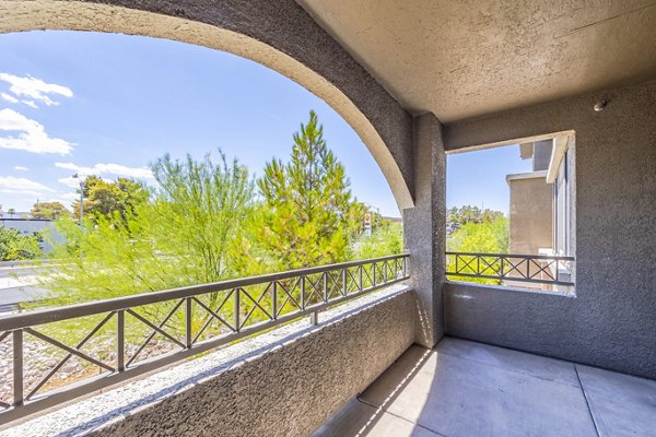 Spacious balcony with mountain views at The Presley at Whitney Ranch Apartments