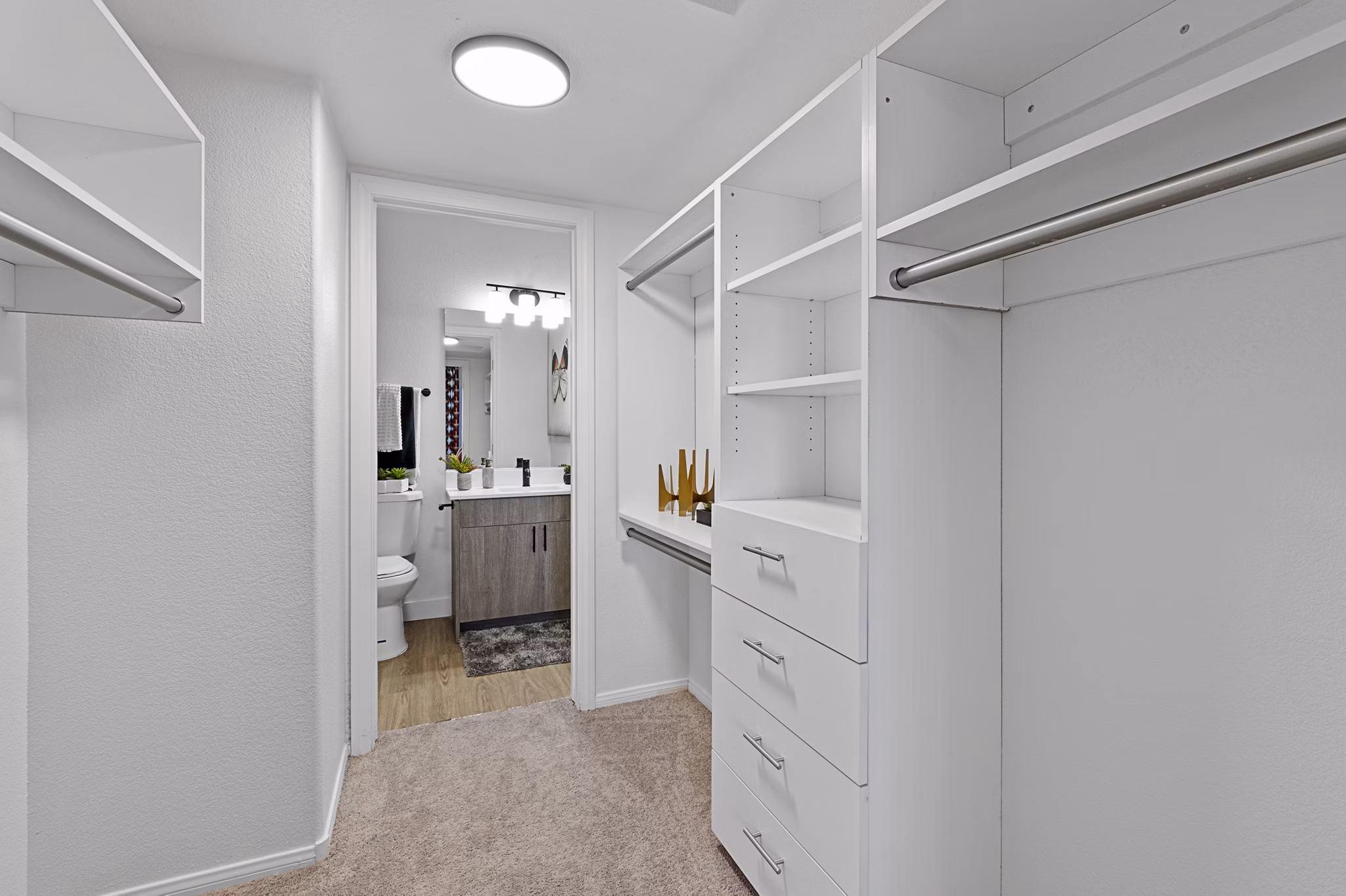 Closet with ample storage space in Townhomes at Horizon Ridge Apartments