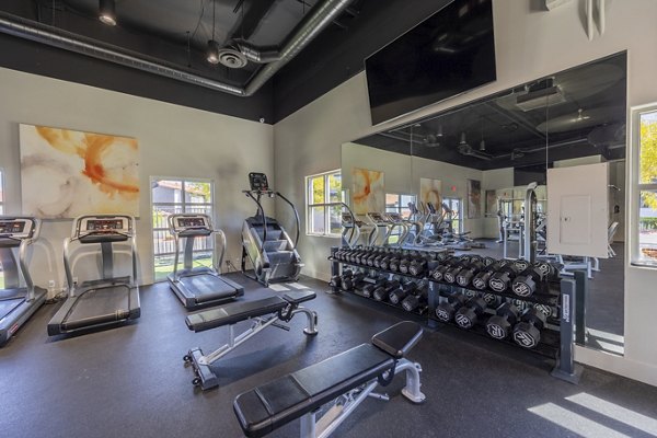 Fitness center with modern equipment at Townhomes at Horizon Ridge Apartments