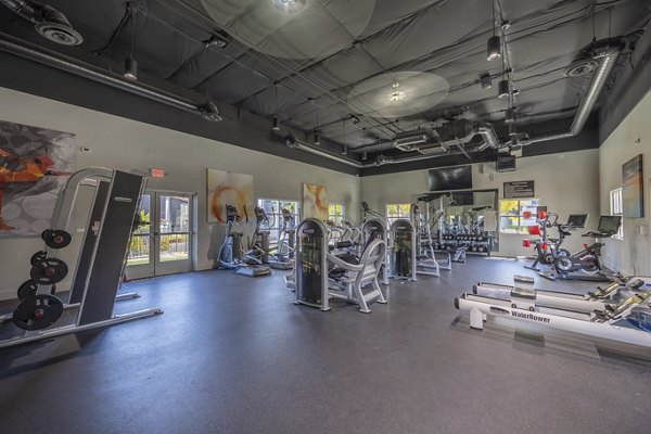 Spacious fitness center with modern equipment at Townhomes at Horizon Ridge Apartments