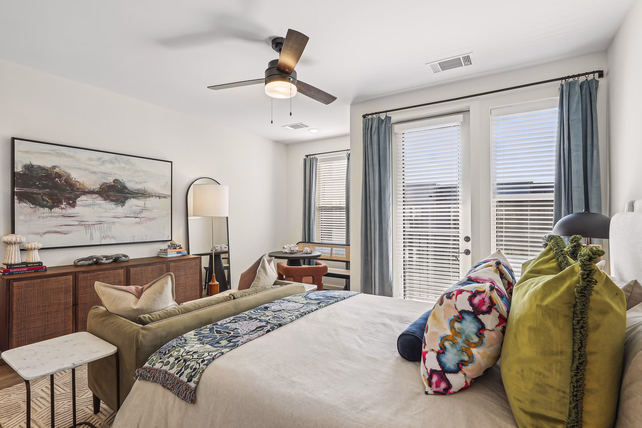 Spacious bedroom with modern decor in The Navigator Apartments