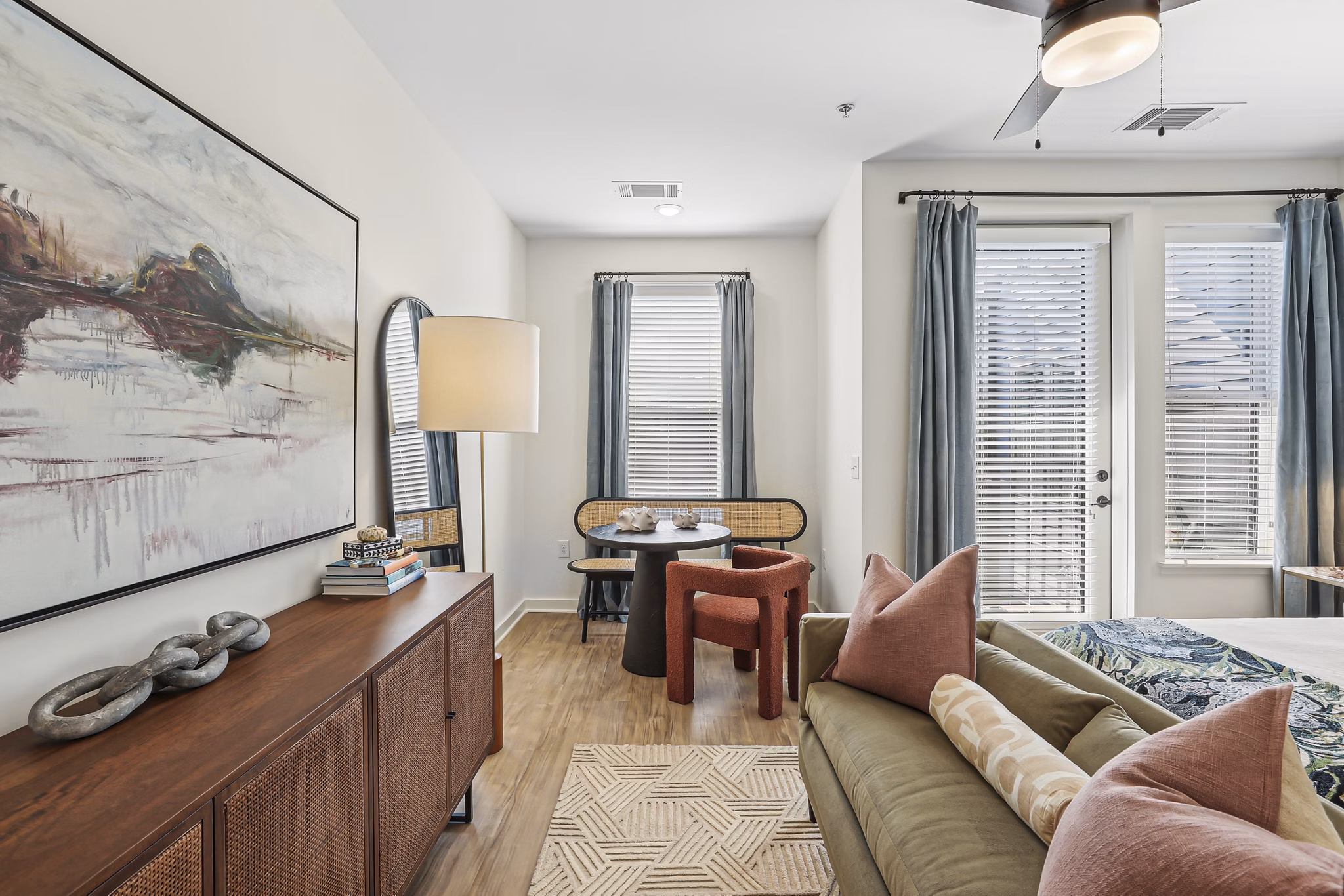 Spacious bedroom featuring modern decor at The Navigator Apartments with luxury amenities