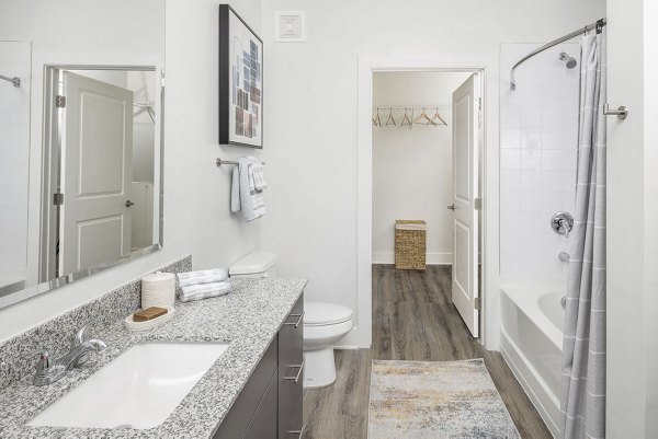 Bathroom featuring modern fixtures and sleek design at Prose Columbus Apartments