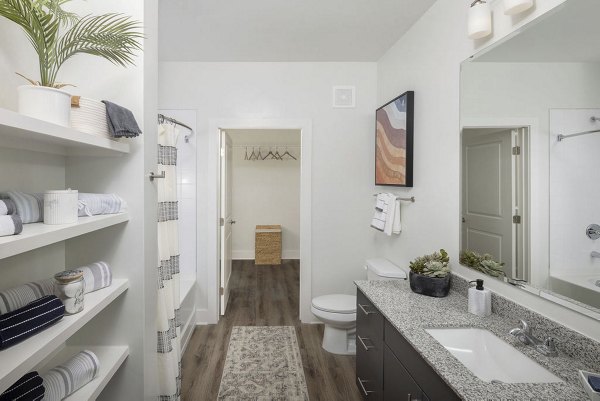 Contemporary bathroom featuring sleek fixtures in Prose Columbus Apartments