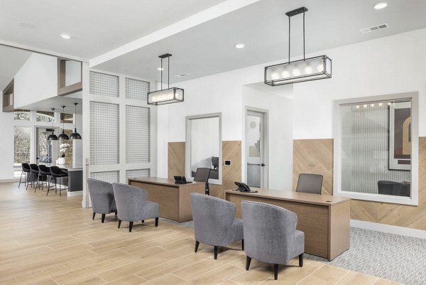 Clubhouse featuring modern design and seating areas at Prose Columbus Apartments, offering luxury amenities and social spaces for residents