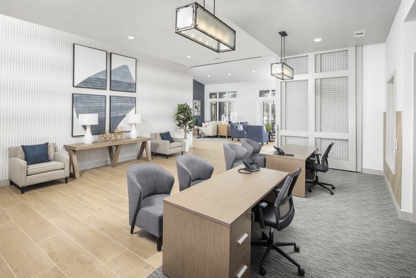 Modern clubhouse with cozy seating and communal spaces at Prose Columbus Apartments, ideal for socializing and relaxation