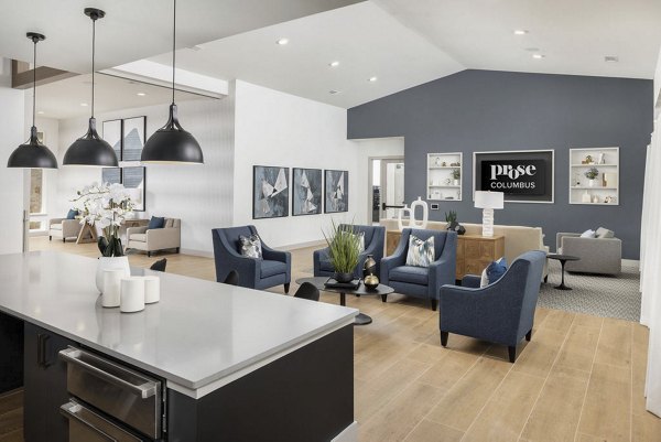 Clubhouse featuring modern seating and entertainment spaces at Prose Columbus Apartments, luxury living in an inviting environment