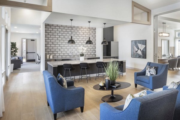 Clubhouse at Prose Columbus Apartments: Modern social space featuring comfortable seating and stylish decor for resident gatherings