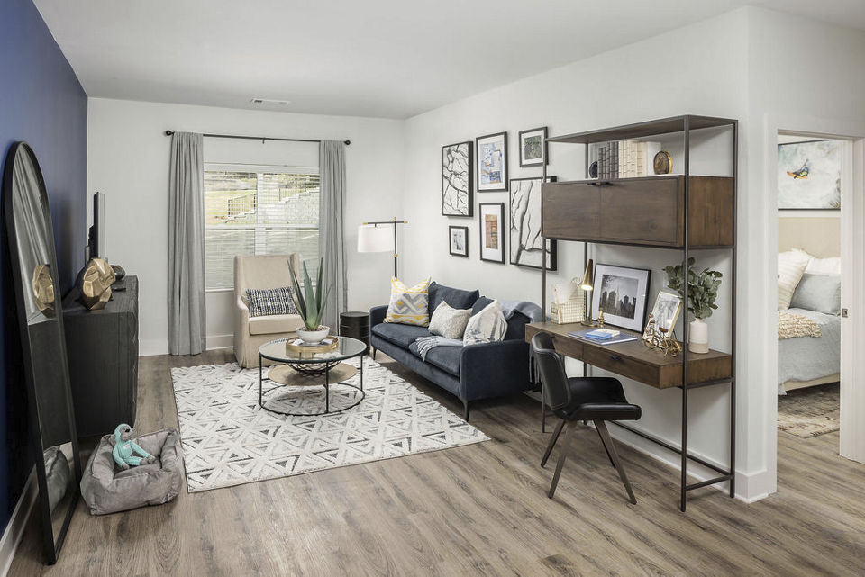 Comfortable living room with stylish decor at Prose Columbus Apartments