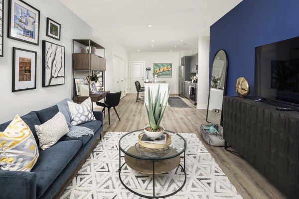 Cozy living room with modern furniture and stylish decor at Prose Columbus Apartments