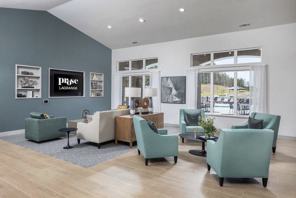 Clubhouse featuring modern decor and spacious seating at Prose LaGrange Apartments