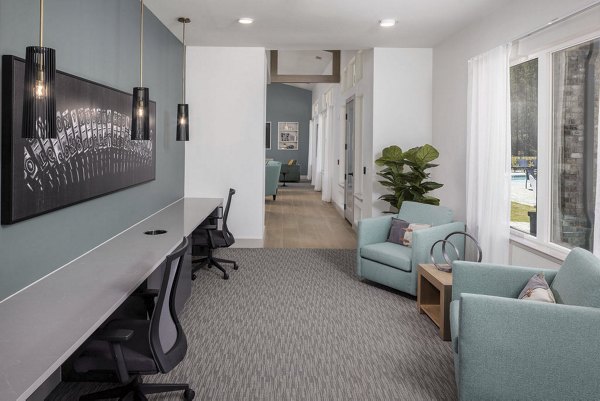 Clubhouse featuring modern design and comfortable seating in Prose LaGrange Apartments, perfect for social gatherings and community events