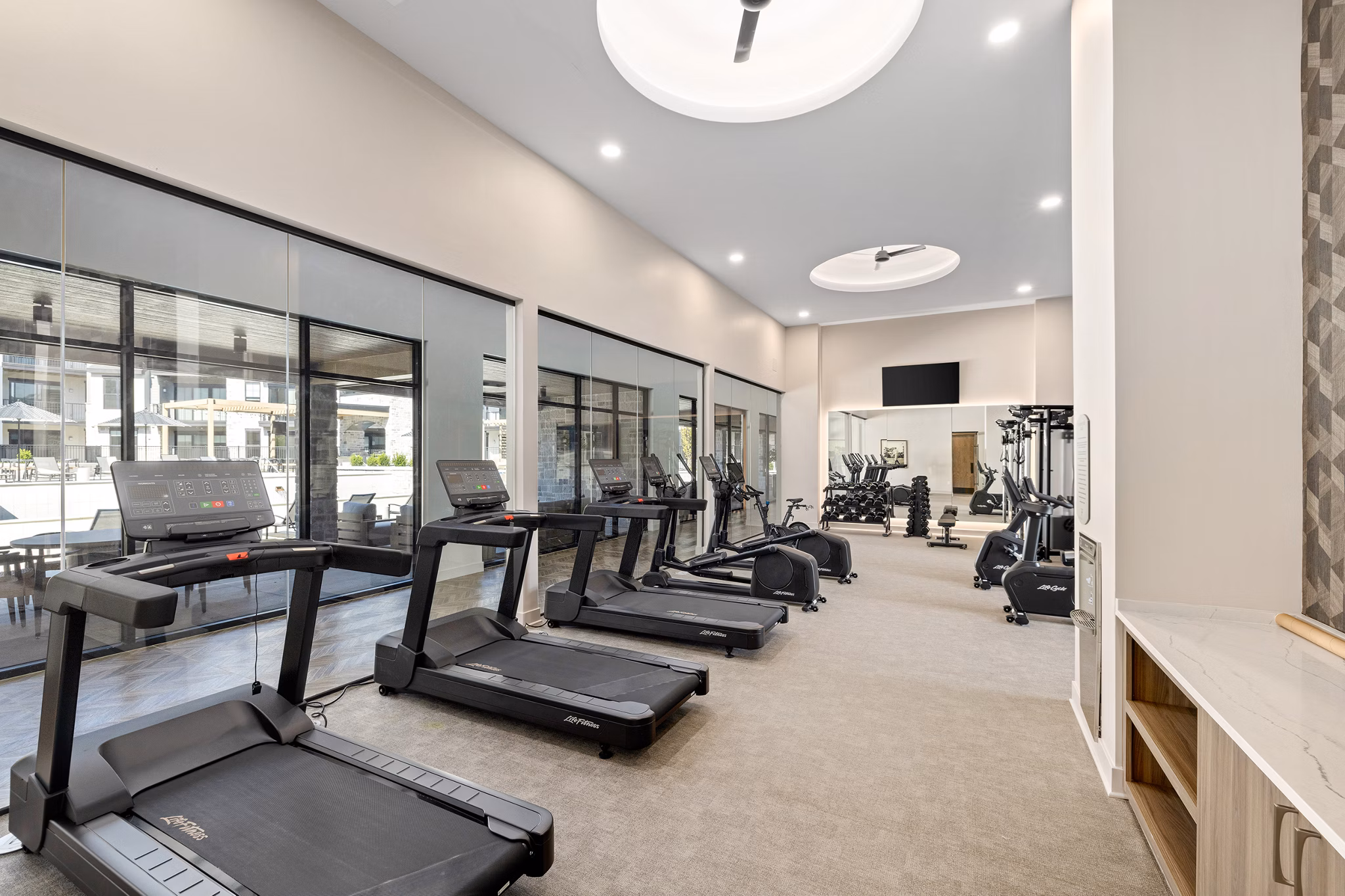 fitness center at The Fieldston of Fairway Apartments