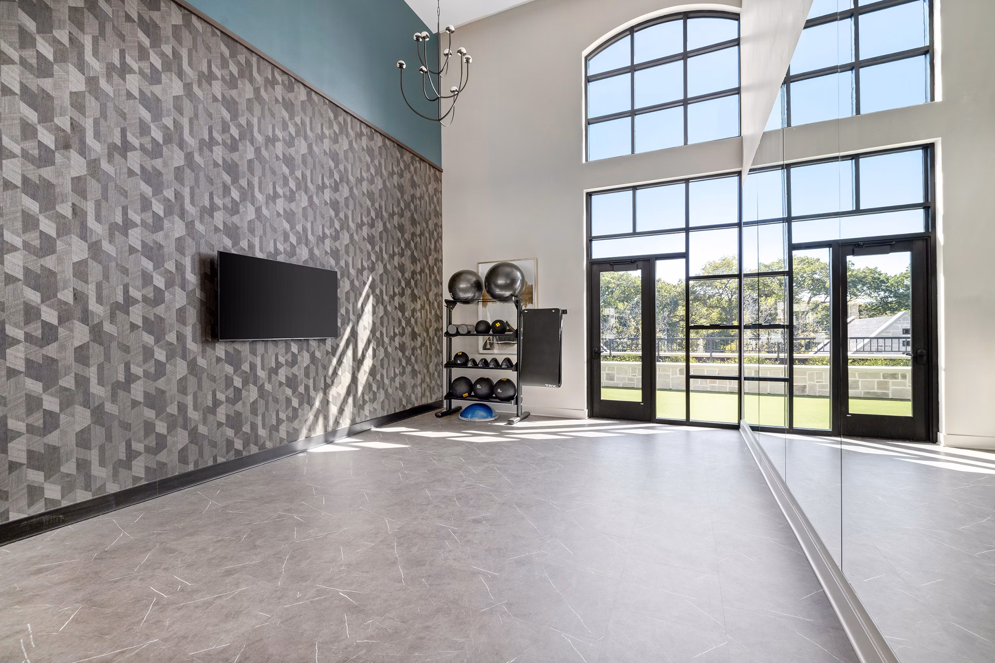 fitness center at The Fieldston of Fairway Apartments