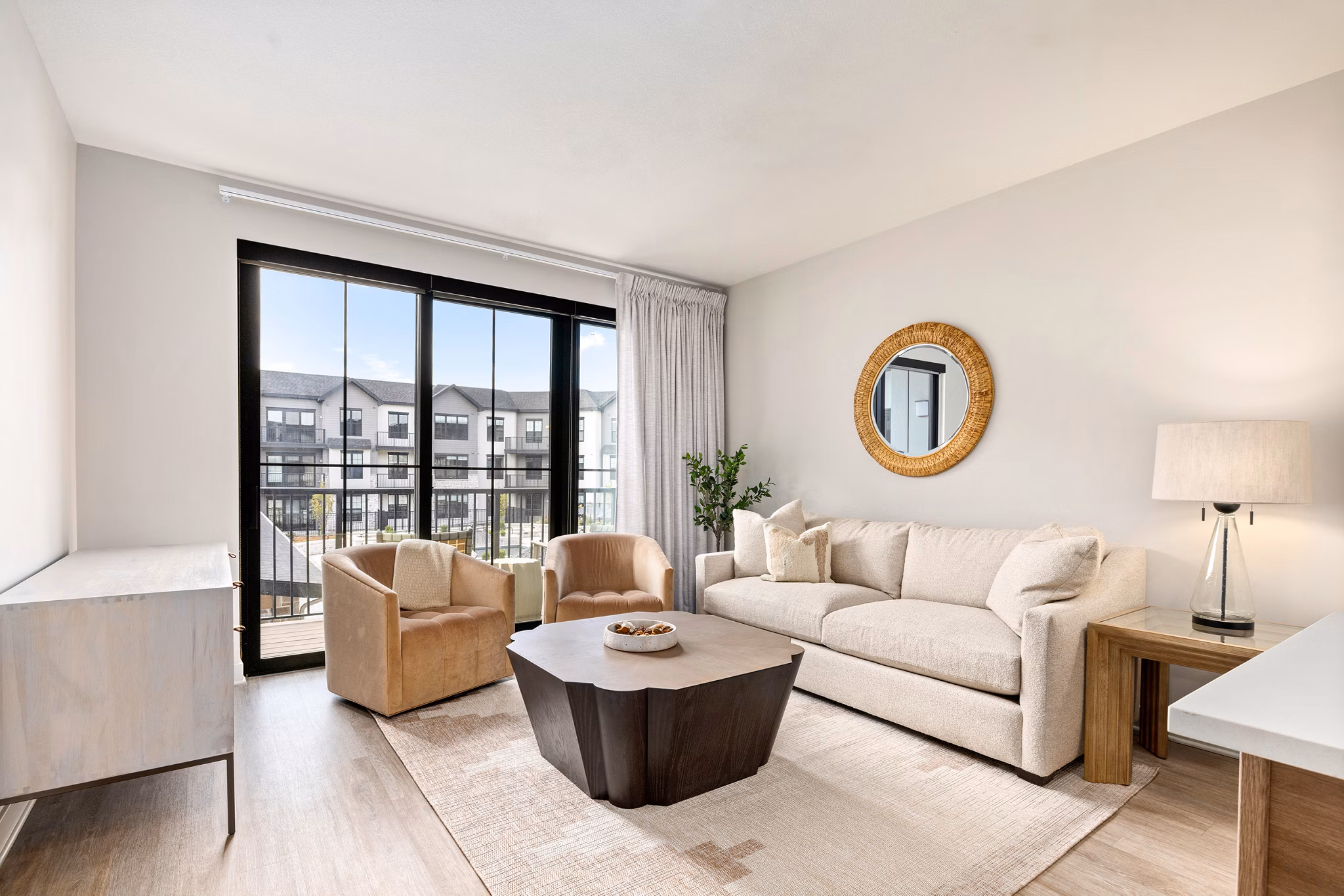 living room at The Fieldston of Fairway Apartments