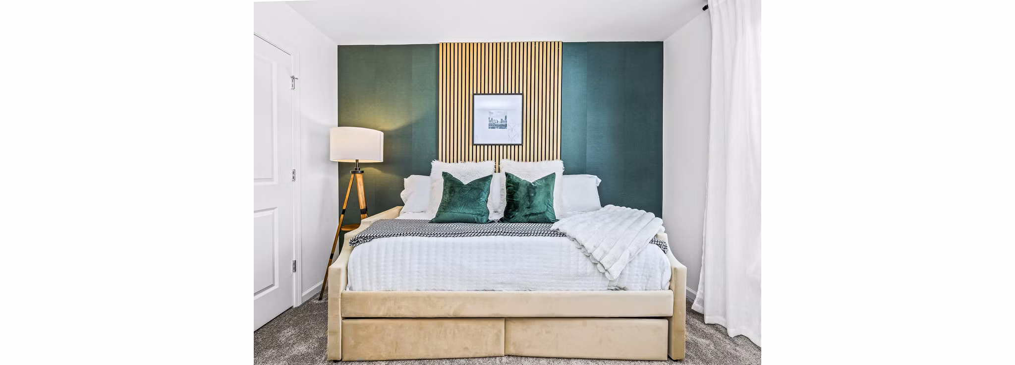Cozy bedroom with elegant furnishings at Wayford at Pringle Towns Apartments