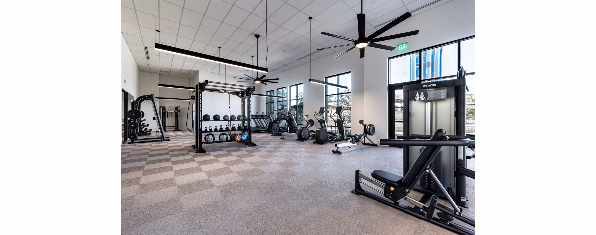 fitness center at Rivette Tower Apartments