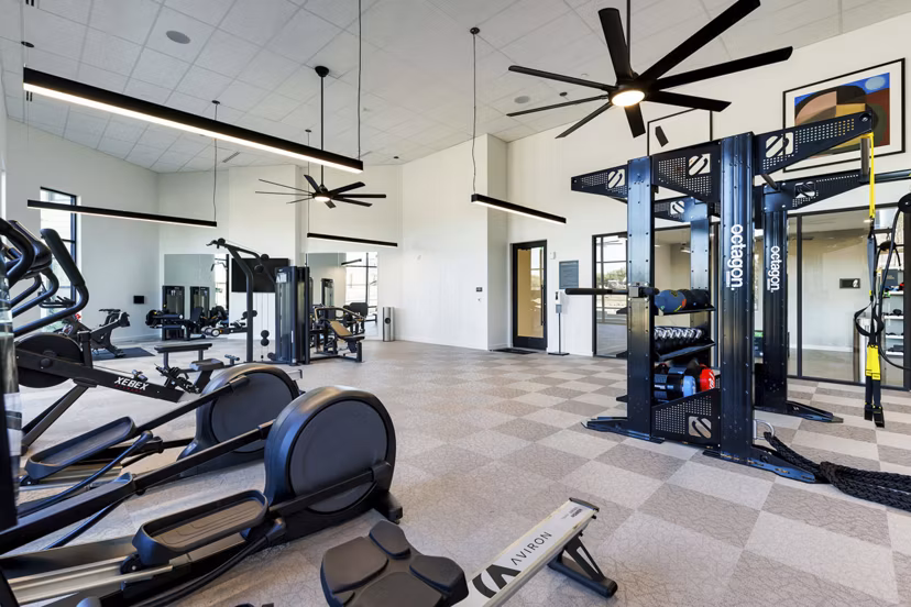 fitness center at Rivette Tower Apartments