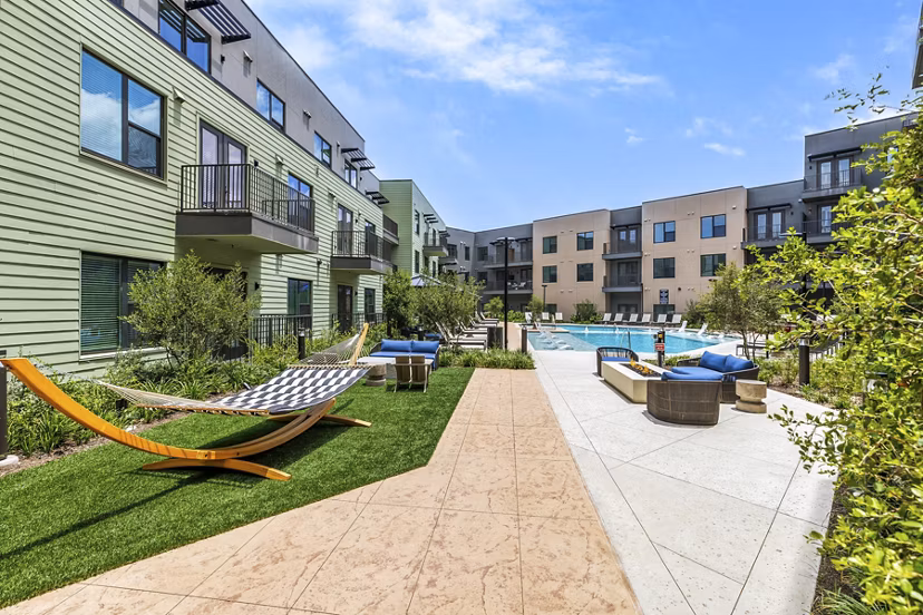 fire pit/pool/patio at Rivette Tower Apartments