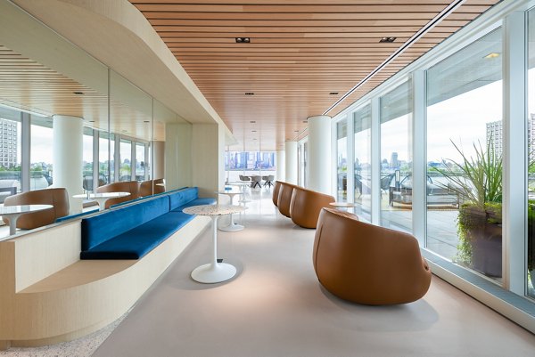 Modern clubhouse featuring luxury amenities at Hoboken Point Apartments, ideal for social gatherings and relaxation