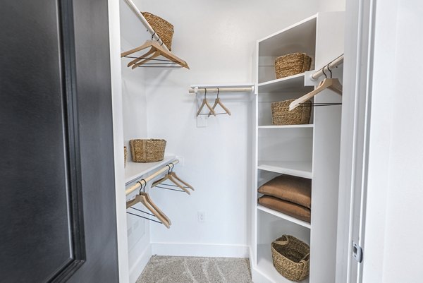 Spacious bedroom closet with built-in storage in Alta Washington Apartments