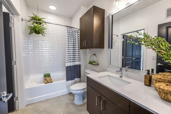 Spa-inspired bathroom featuring modern fixtures at Alta Washington Apartments