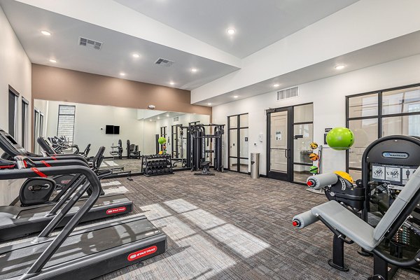 Fitness center with modern equipment at The Preserve at Mesa Creek Apartments, offering a state-of-the-art workout environment for residents