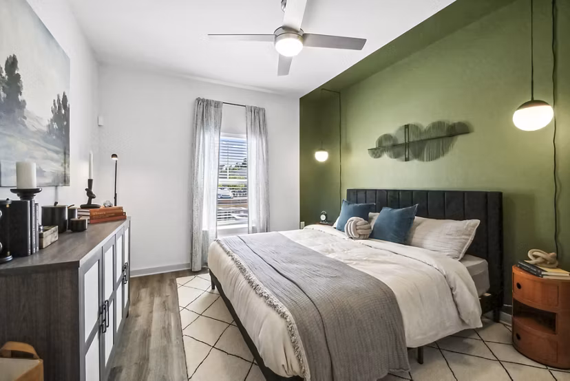 Cozy bedroom with elegant design at Advenir at Mallory Lake Apartments