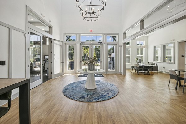 Clubhouse lobby with elegant decor at Advenir at Mallory Lake Apartments