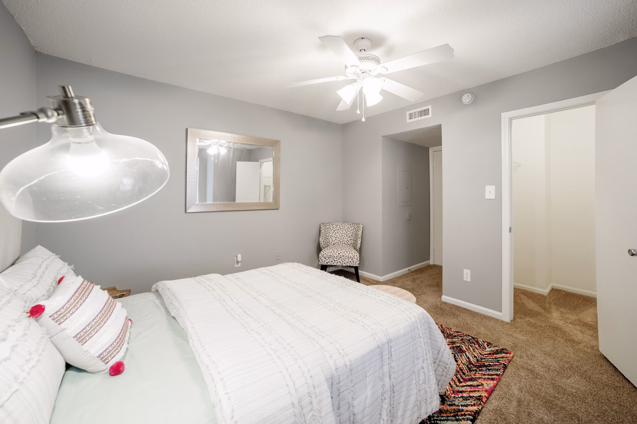 Spacious bedroom with modern decor at Wylde at Eagle Creek Apartments