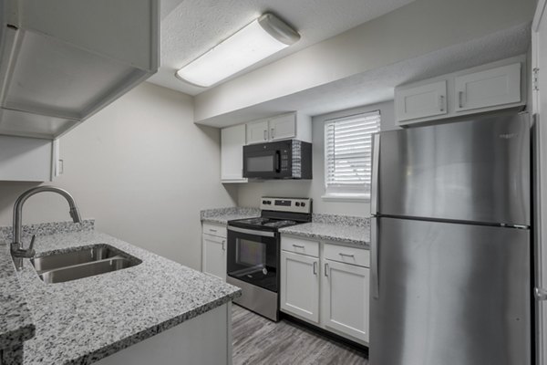 Sleek kitchen with modern appliances and ample counter space at Wylde at Eagle Creek Apartments