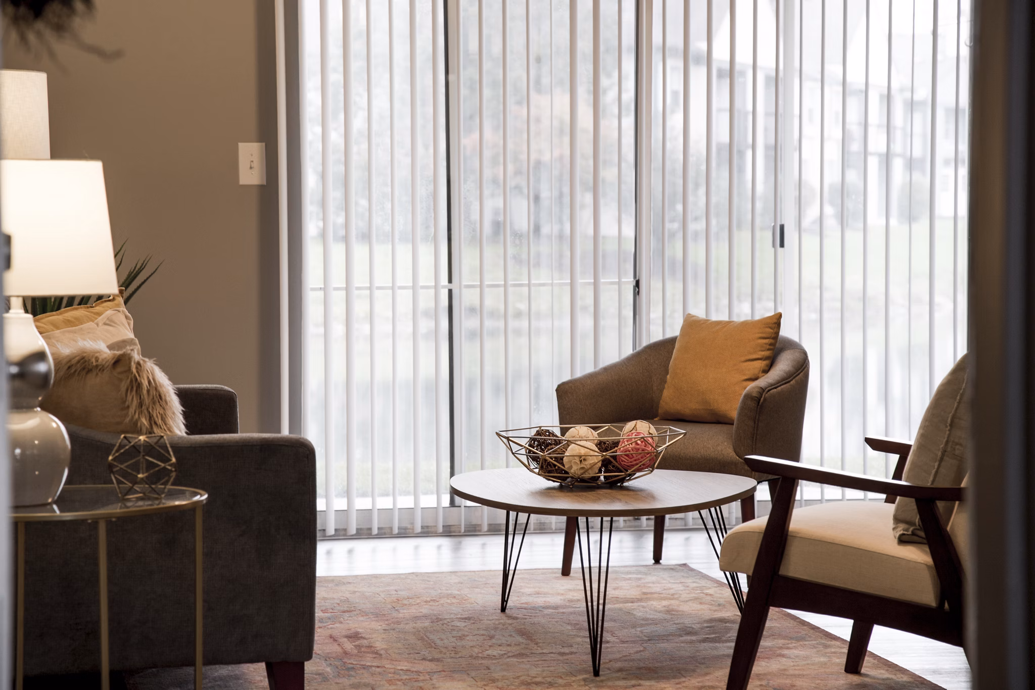 Spacious living room with modern decor at Wylde at Eagle Creek Apartments