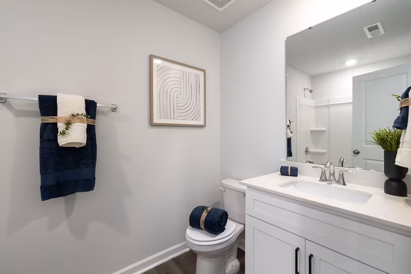 Bathroom with sleek modern fixtures at Smith Crossing Apartments